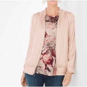 Chico’s Soft Pink Shirred Bomber Jacket